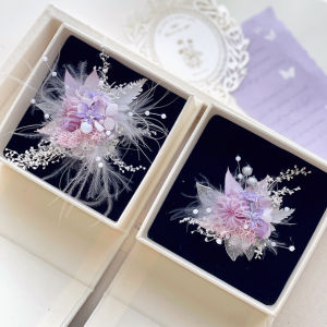 Sweet Plum Plant Ring Fairy Purple Feather Outdoor Wedding Ring Flower Brooch Hair Clip Garden Lawn Wedding Accessories