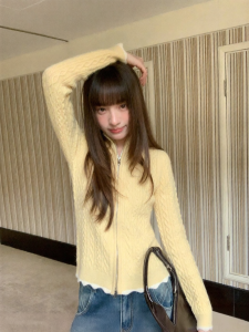 NIHAOKANONG | Áo Cardigan Nữ Dệt Kim Sọc Thu Đông Thiết Kế Gầy