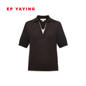 EP YAYING | Quần Áo Len Nữ Elegance V-Neck Tay Ngắn Pha Chất Acetic Acid & Len