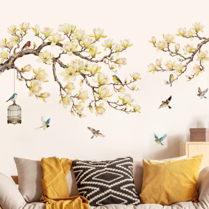 Decal Dán Tường Cành Hoa Mộc Lan Vàng Có Keo Sẵn 112x62cm - Trang Trí Phòng Khách Và Phòng Ngủ