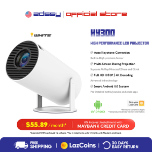 【Local Delivery】ZDSSY HY300 Pro โฮมเธียเตอร์ โรงละครบ้าน 4K มินิโปรเจคเตอร์พร้อม WiFi และบลูทู ธ 180 ° หมุนและอัตโนมัติ Keystone รองรับ 8000 Lumens Full HD 1080P โยนสั้น อัตโนมัติ Keystone สมาร์ท Android 11 OS โปรเจคเตอร์ภาพยนตร์กลางแจ้งแบบพกพา