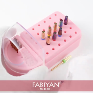 30 Holes Nail Drill Bits Storage Box Alat Kuku 2-in-1 Dustproof Organizer With Cleaning Brush