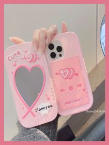 Pink Flip Cover Heart Mirror Butterfly Knot Silicone Phone Case for  16Pro 15Protection 14Soft Shell Full Package 12Anti-Fall