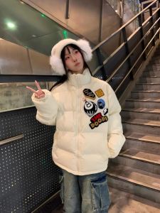 HULISS Original American Retro Embroidered Cotton Jacket Thick Warm Mens Winter Coat Couples Bread Style Outerwear