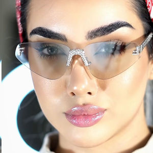 (GENTLE MOSCOT) Letter F Rimless Diamond Triangle Cat Eye Sunglasses European and American Fashion Outdoor Cycling Shades