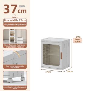 AMU·PIGGY | Transparent Foldable Storage Cabinet On Wheels Plastic