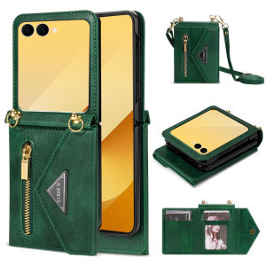 szhaiyu | For Samsung Galaxy Z Flip 8 7E 7 6 5 4 Crossbody Leather Wallet Case Wiht Purse Cards Holder Lanyard Strap Shockproof Back Cover