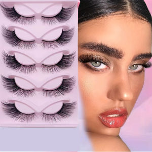 5 Pairs 18mm Fox Eye Cat Eye Natural Look False Eyelashes Wispy Fluffy Strip Lashes for Women