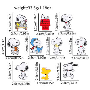 Bandai | 10pcs Snoopy Enamel Pins Set Cartoon Charlie Brown Woodstock Kawaii Anime Metal Brooches Cute Lapel Pins for Backpack