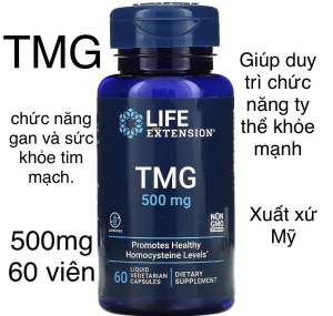 [MỸ] Viên TMG (Trimethylglycine) 500mg 60 viên liquid vegetarian Life Extension hỗ trợ chức năng gan & sức khỏe tim mạch