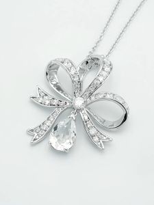 💖Swarovski💖Volta Large Size Silver Bow Diamond Pendant Necklace S925 Sterling Silver Womens Fashion Necklace Hypoallergenic Non-allergenic Valentines Day Gift Birthday Gift for Girlfriend Bestie