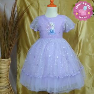 Dress Anak Perempuan Import Korean Style Usia 3-8 Thn Gaun Pesta Anak Perempuan Import Frozen Ungu