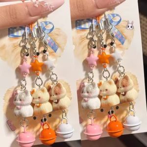 3Pcs Cartoon Cute Siamese Cat Star Bell Keychain Resin Kitten Phone Charm Bag Backpack Pendant Couple BFF Gifts