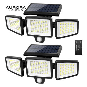 AURORA LIGHTING Solar Outdoor Lights 2500LM 210 LED Security Light 3 Heads Motion Sensor Lights 270° Wide Angle Flood Wall Light