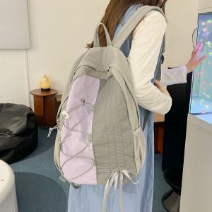 Túi Đeo Vai Đôi Màu Khối Gấp Phong Cách Hàn Quốc Dung Tích Lớn Thể Thao Leo Núi Ngoài Trời Cho Sinh Viên Đại Học