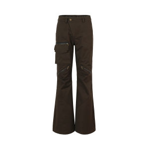 Berlinconch Brown Workwear Flared Pants Womens Casual Trousers Slanted Door Design Vintage Style Cotton Long Pants