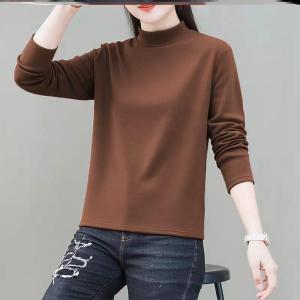 2024 Womens Thickened Long Sleeve Base Shirt Half High Collar Double Sided Velvet Commute Style Regular Fit T-Shirt Top
