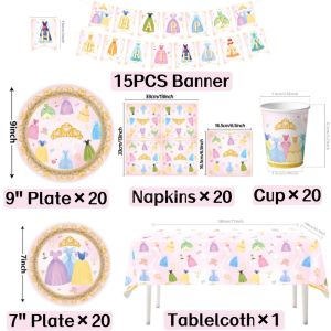 96Pcs Princess Birthday Party Decorations Pink Paper Banner Plates Napkins Cups Tablecloth Kids Girls Baby Shower Party Supplies
