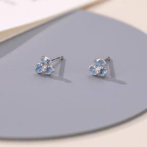 S999 Pure Silver Flower Stud Earrings for Women Minority Design Earrings Blue Sweet Personality Fashion Ear-Caring Ear Rings