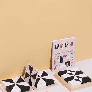 [Kèm Chuông] Đồ Chơi Xếp Hình Khối 3D Bằng Gỗ Màu Trắng Đen Đấu Kháng IQ Nhanh Tay Trí Óc Tư Duy Phát Triển Cho Bé
