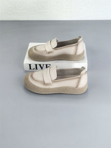 Retro Style Soft Leather Slip-On Womens Shoes Spring Autumn New Fashion Breathable Casual Sports Shoes round Toe Flat Heel