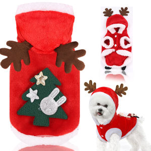MQQ Dog Clothes Christmas Pet Puppy Outfit Winter Xmas Santa Reindeer Dog Costume Cat Hoodie Coat Party Dress Up Shih Tzu