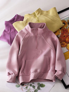 Girls Casual Hoodie Autumn Wear Zipper Stand Collar Sweatshirt Childrens Fashionable Top Cotton Polyester Blend Fabric