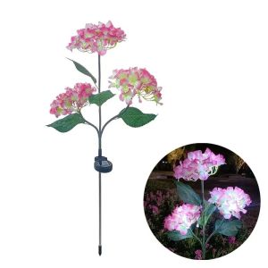 3 Heads Solar Hydrangea Light LED Artificial Flower Lights Used For Outdoor Yard Lawn Light GardenLawnFencePathway Decoration