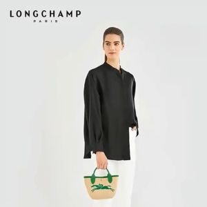 Longchamp womens straw top-handle handbag 2021 L10162HYT with horse logo in multiple colors.