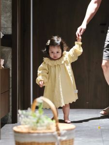 Princess Dress Yellow Spring Autumn New Style Ruffle Collar Girls Sweet Atmosphere Clothing Chinese Style Childrens Dress