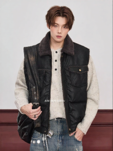 ALLIN | American Fleece Lined Sheepskin Leather Vest for Autumn and Winter Short Style