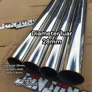 pipa bulat stainless bulat 26/28/32/38mm bahan knalpot motor  gantungan baju dll
