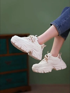 Giày Sneaker Nữ Chunky Đế Cao 5cm Phong Cách Hàn Quốc Giày Thể Thao Nữ Tăng Chiều Cao Màu Be Size 35-40