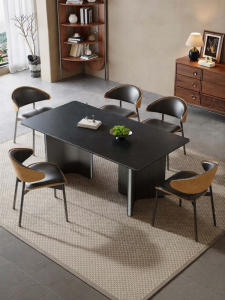 Italian Luxury Modern Minimalist Sintered Stone Dining Table with Full Support Base and Mercedes Legs