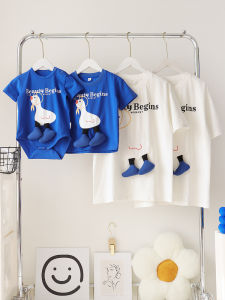 Fashionable Summer Short Sleeve Parent-Child T-Shirts Family of Three Four Baby Clothes Casual Cotton Polyester Blend for Kids