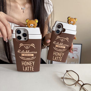 EOENKK | Korean Style Latte Rilakkuma Silicone Phone Case For iPhone 13 14 15 16 17 Pro Max 16 17 Pro Shockproof Cartoon Soft Back Cover