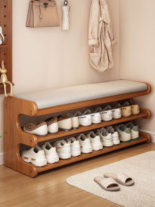 Luxury Leather Seating Bench Integrated Shoe Cabinet Home Entrance Slipper Stool Soft Pad Design Modern Minimalist Style
