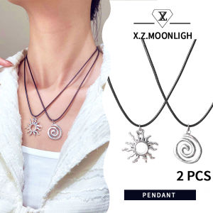 X.Z.MOONLIGH Sun Swirl Pendant Retro Leather Cord Necklace Fashion Gothic Necklace Accessories