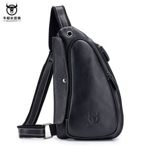 Captain Cow Leather Retro Styled Mens Chest Bag Soft Top Layer Cowhide Shoulder Bag Casual Zipper Closure Dumpling Shape