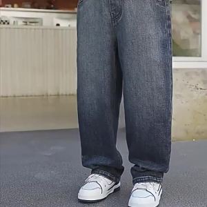 New Straight Leg Jeans for Kids Boys 5-16years old Denim Jeans New Style Teens Boy Fashion Loose Jeans Baggy Pants Wide Leg Trousers Casual Pants Embroidered Design 130-160CM