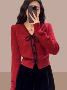Shalldoer | Autumn and Winter Ready Bow Collar Red Cardigan
