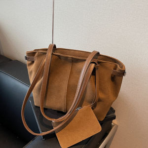 Suede Shoulder Bags for Women Large Suede Totes Lightweight Underarm Bag Casual Shopper Handbag Solid Color Travel Bucket Bags