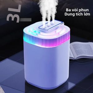 Máy Tạo Độ Ẩm Không Khí Siêu Âm 3L Có Đèn Ngủ Và Ba Vòi Phun Máy Tạo Độ Ẩm Phun Sương Mát Êm Ái USB Dùng Cho Bàn Làm Việc Tại Nhà