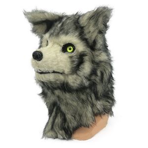Halloween Wolf Head Mask Plush Animal Fox Gray Wolf Head Cover Moving Mouth Mask Party Performance Costume Accessories