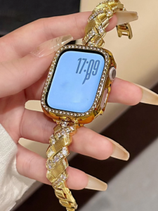 iWatch Band 46 42 49 45 41 44mm Twist Diamond Metal Shiny Strap+Case 2IN1 for iWatch Se10 9 8 7 6 35 Bracelet