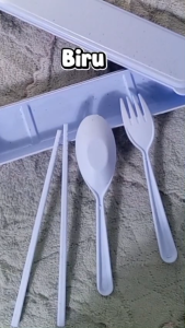 SENDOK GARPU SET BAHAN JERAMI PLASTIK ALAT MAKAN PORTABLE CUTTLERY SET TRAVEL PRAKTIS