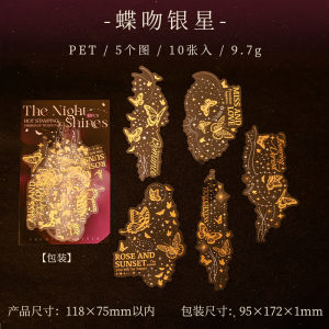 Shiny PET Stickers Gold And Silver Foil Retro Artistic Journaling Base Layer Creative Stationery Vintage Themed Decals