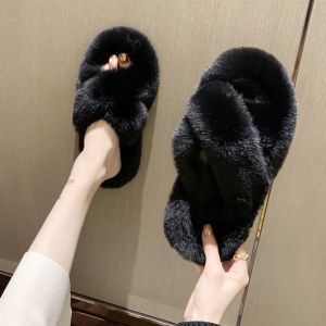 Wengcafory Womens Fur Slippers Indoor Outdoor Wear Autumn Winter Home Comfortable Cotton Slippers Summer Style Flat Heel
