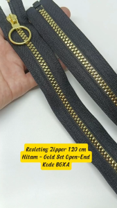 Resleting Zipper Ritsleting 120 cm Hitam - Gold Emas Type Gigi Vislon Variasi Model Set Open - End Buka - Lepas Kode BGXA Harga Per Biji