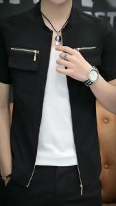 Áo sơ mi Nam Áo sơ mi cộc tay Nam phối khóa kéo và túi 2 bên ngực. Phong cách mạnh mẽ năng động và trẻ trung T11